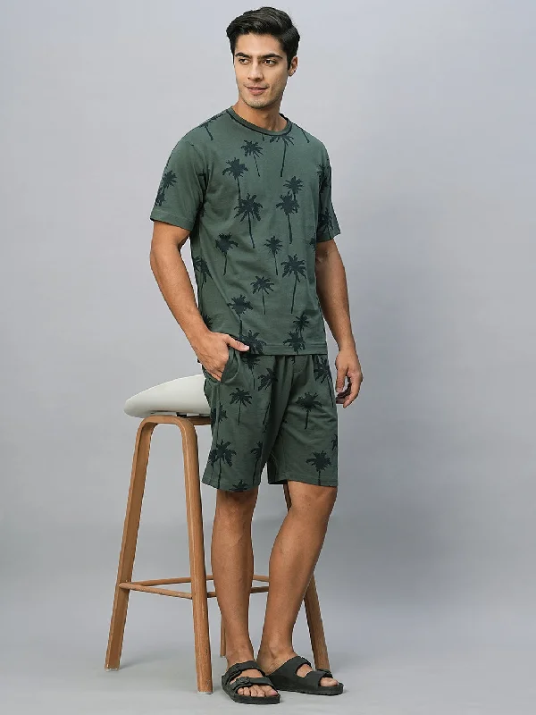 Men's Green Cotton Regular Fit Shorts