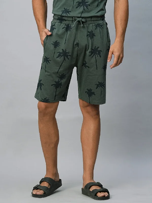 Men's Green Cotton Regular Fit Shorts