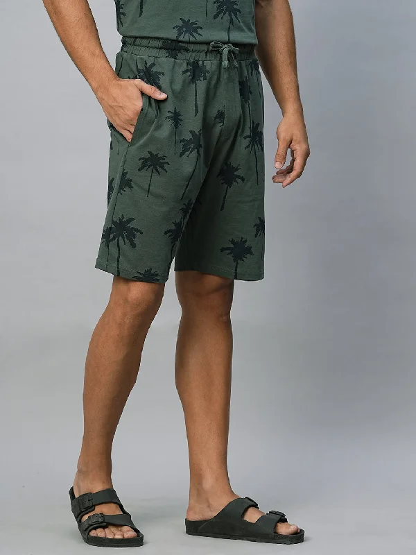 Men's Green Cotton Regular Fit Shorts