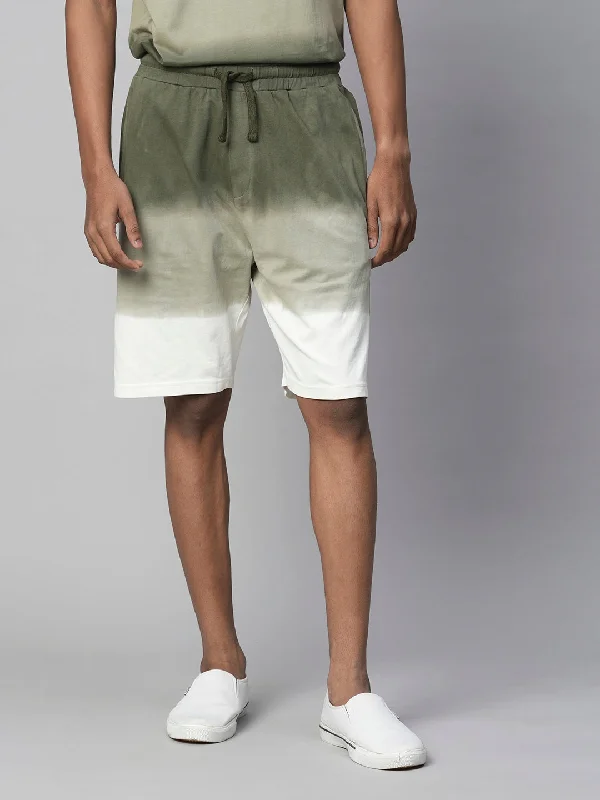 Men's Olive Cotton Regular Fit Shorts