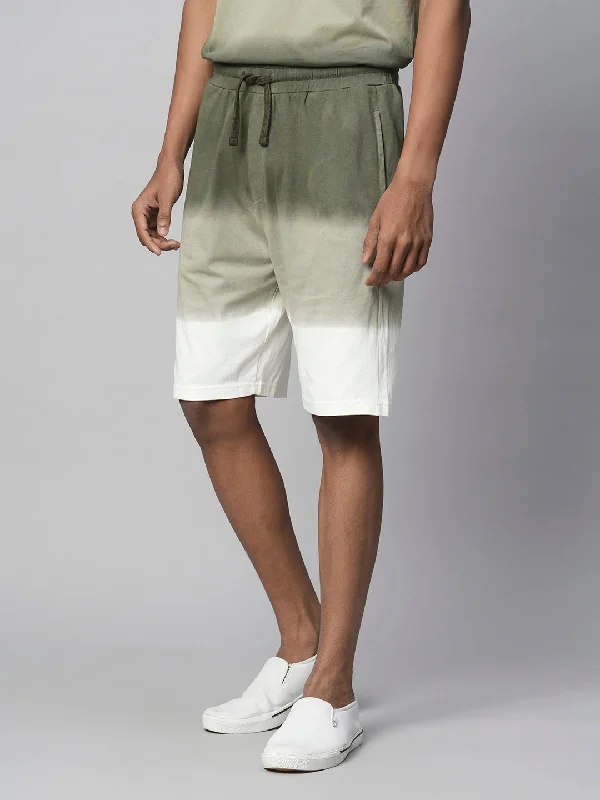 Men's Olive Cotton Regular Fit Shorts