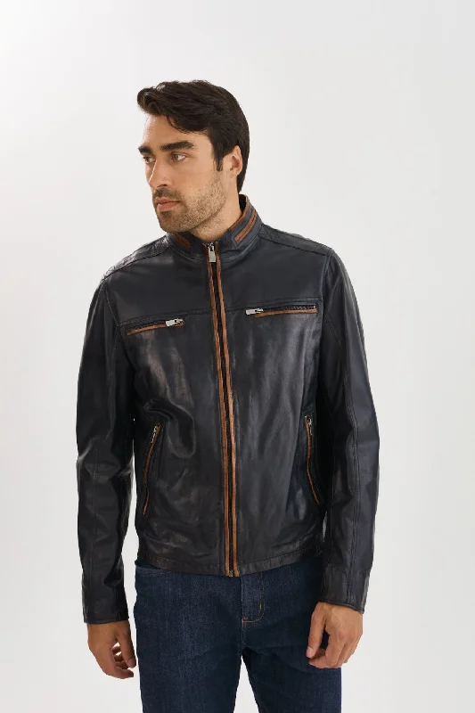 Nash Leather Jacket- Navy