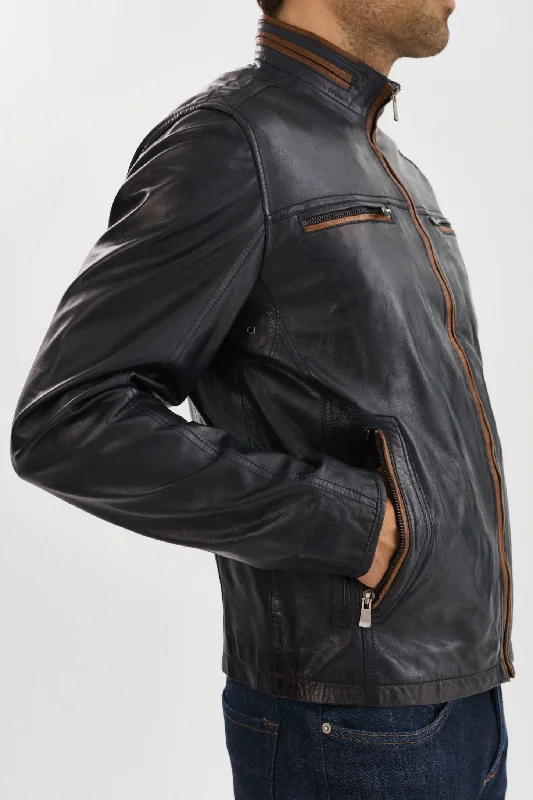 Nash Leather Jacket- Navy