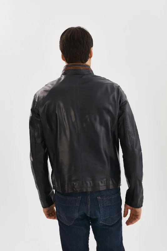 Nash Leather Jacket- Navy