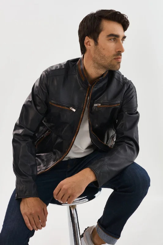 Nash Leather Jacket- Navy