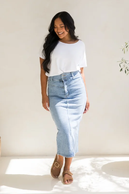 Denim Maxi Skirt in Light Denim