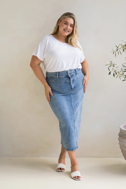 Denim Maxi Skirt in Light Denim