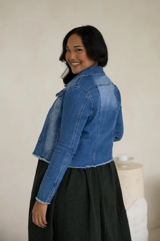 Frayed Denim Jacket in Mid Wash