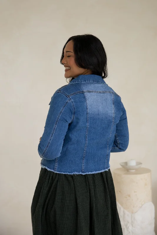 Frayed Denim Jacket in Mid Wash