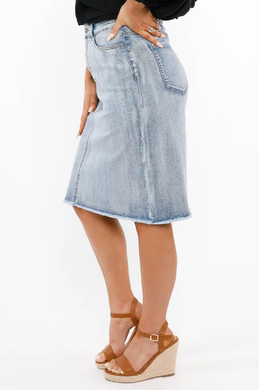 Frayed Denim Skirt in Light Denim