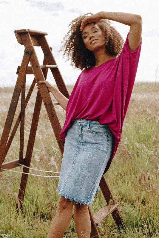 Frayed Denim Skirt in Light Denim