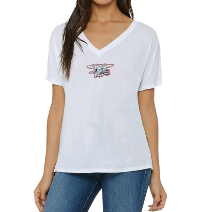 Ladies Trident White Slouchy V-Neck Tee