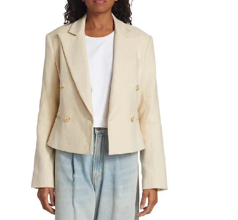 A.L.C. Women River Jacket Barely Linen Double-Breasted Blazer Beige